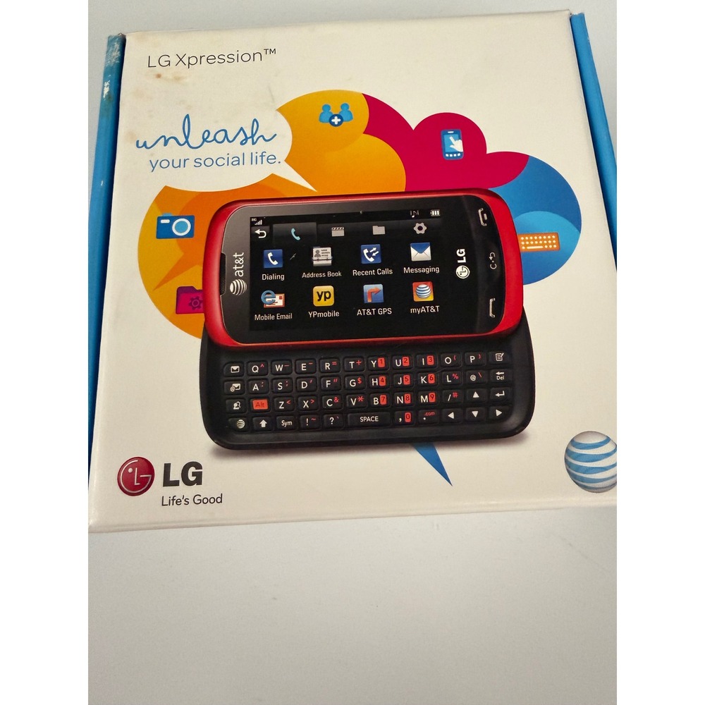 LG Xpression C395 AT&T Slider Phone Red QWERTY Keyboard Vintage Mobile with Box